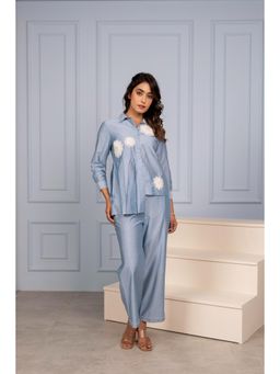 KAFTANIZE - Powder Blue Asymmetric Shirt Style Co-Ord (Set of 2)