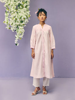 Prakriti Jaipur - Pink Gathered Mandarin Neck Kurta