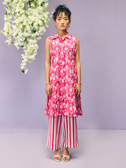 Prakriti Jaipur - Pink Sleeveless Floral Print Kurta