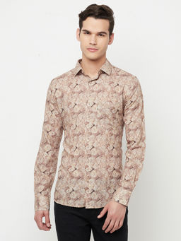 CRIMSOUNE CLUB - Men Beige Printed Linen Shirt