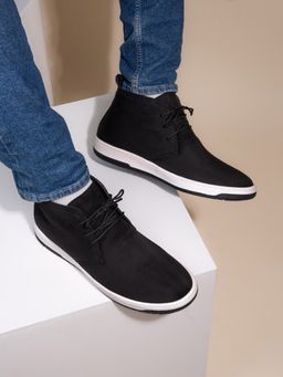 Styli - Men Mid Top Faux Leather Black Lace Up Chukka Boots