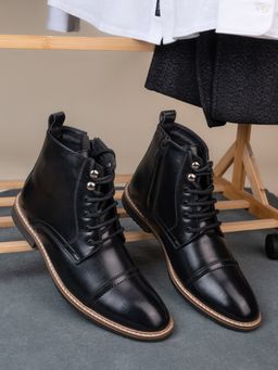 Styli - Men Mid Top Utility Casual Black Lace Up Boots
