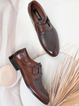 Cobblerz - Men Brown Solid Monk Straps