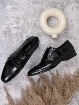 Cobblerz - Men Black Animal Print Oxfords