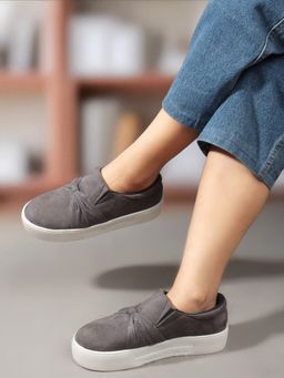 Carlton London - Grey Slip-On Textured Women Sneakers