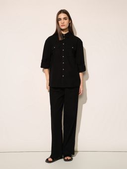 ONLY - Women Solid Regular Fit High Rise Black Co-Ord Set