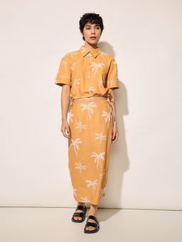 ONLY - Women Tropical Print Regular Fit High Rise Orange Shirt and Skirt