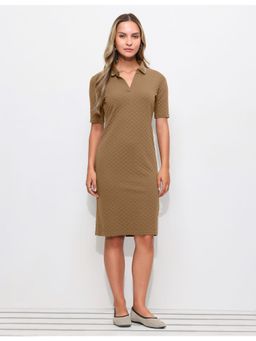 U.S. POLO ASSN. - Brown Textured Collar Neck Dress