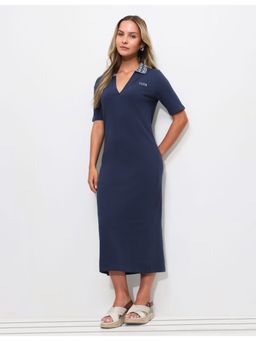 U.S. POLO ASSN. - Navy Blue Textured Midi Dress