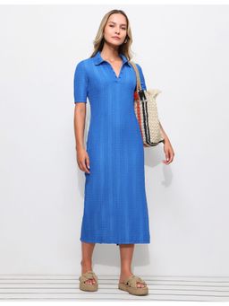 U.S. POLO ASSN. - Blue Textured Scallop Detail Dress