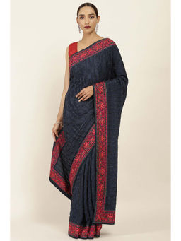 Soch - Navy Blue Georgette Embellished Saree with Unstitched