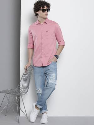 Buy The Indian Garage Co Men Slim Fit Pink Shirt - Image 1