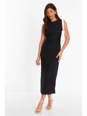 Quiz Clothing Black Mesh Ruched Bodycon Midi Dress