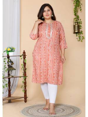 Women's Plus Size Festive Wear Red Bandhani Printed Straight Kurti - Miravan