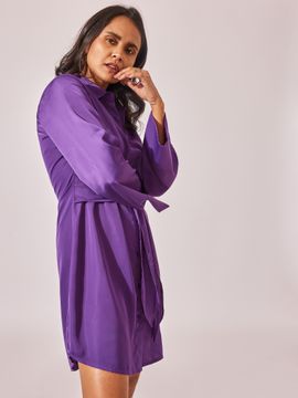 satin front tie dress