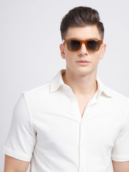 Opium Eyewear - Milky Brown Square Plastic Full Rim Uv Protection Tac Lens Unisex Sunglasses (49)