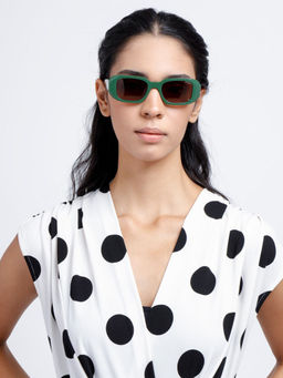 Opium Eyewear - Olive Green Rectangular Plastic Full Rim Sunglasses for Women (49)