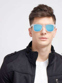 Opium Eyewear - Blue Wayfarer Plastic Frame Crystal Full Rim Polycarbonate Unisex Sunglasses (50)