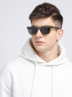 Opium Eyewear - Grey Wayfarer Plastic Frame Crystal Green Full Rim TAC Unisex Sunglasses (53)