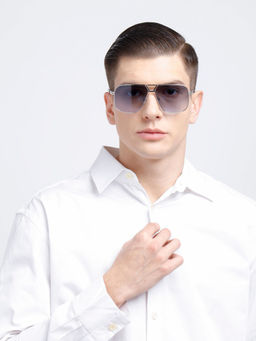 Opium Eyewear - Silver Square Metal Full Rim Uv Protection Polycarbonate Lens Sunglasses for Men (59)