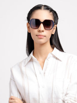 Opium Eyewear - Purple With Blue Square Plastic Full Rim Uv Sunglasses for Women (55)