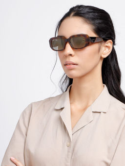 Opium Eyewear - Rectangular Plastic Frame Brown Full Rim Polycarbonate Sunglasses for Women (54)