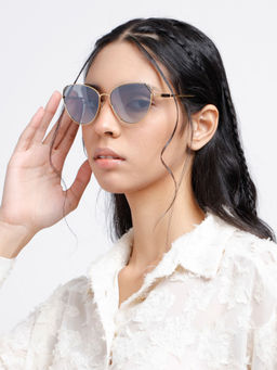 Opium Eyewear - Cat Eye Metal Frame Gold Full Rim Polycarbonate Sunglasses for Women (58)