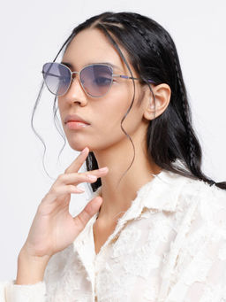 Opium Eyewear - Cat Eye Metal Frame Silver Full Rim Polycarbonate Sunglasses for Women (58)