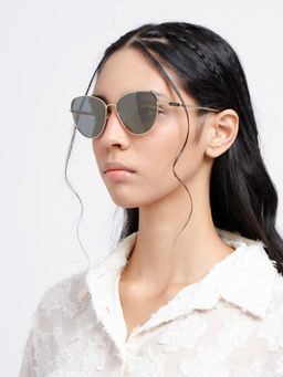 Opium Eyewear - Cat Eye Metal Frame Gold Full Rim Polycarbonate Sunglasses for Women (58)