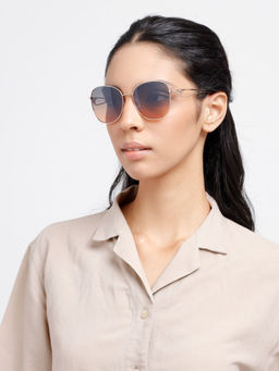 Opium Eyewear - Multi Round Metal Frame Gold Full Rim Polycarbonate Sunglasses for Women (57)