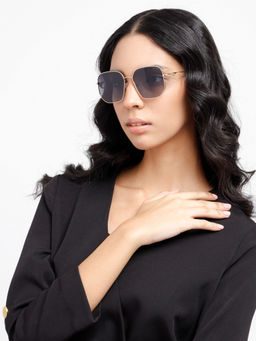 Opium Eyewear - Grey Hexa Metal Frame Gold Full Rim TAC Sunglasses for Women (57)