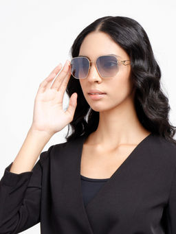 Opium Eyewear - Green Hexa Metal Frame Gold Full Rim Polycarbonate Sunglasses for Women (57)