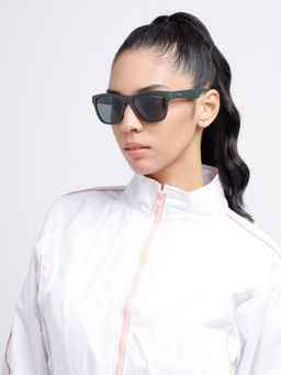 Opium Eyewear - Olive Green Wayfarer Grey Plastic Full Rim Unisex Sunglasses (56)