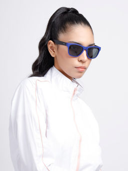 Opium Eyewear - Blue Wayfarer Grey Plastic Full Rim Uv Protection Tac Lens Unisex Sunglasses (56)