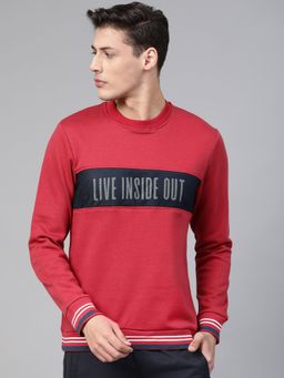 Alcis - Men Red And Navy Blue Printed Detail Sports Sweatshirt