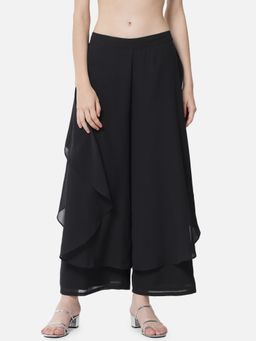 ALL WAYS YOU - Womens Black Solid Poly Georgette Flared Palazzo