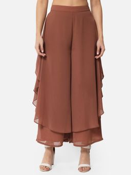 ALL WAYS YOU - Womens Brown Solid Poly Georgette Flared Palazzo