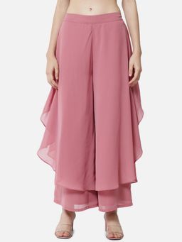 ALL WAYS YOU - Womens Pink Solid Poly Georgette Flared Palazzo