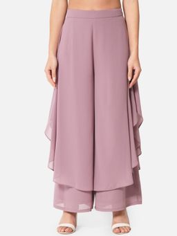 ALL WAYS YOU - Womens Lavender Solid Poly Georgette Flared Palazzo