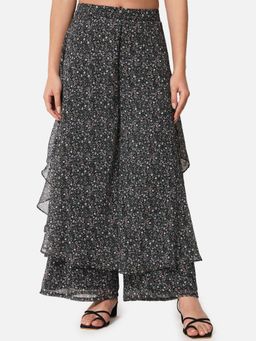 ALL WAYS YOU - Womens Black Floral Poly Georgette Flared Palazzo