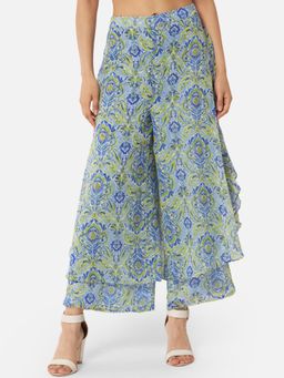 ALL WAYS YOU - Womens Green Floral Poly Georgette Flared Palazzo