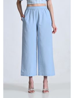 ALL WAYS YOU - Womens Solid Blue Cotton Pant