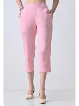 ALL WAYS YOU - Womens Light Pink Solid Cotton Blend Calf Length Capri
