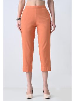 ALL WAYS YOU - Womens Orange Solid Cotton Blend Calf Length Capri