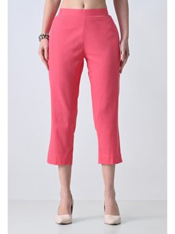 ALL WAYS YOU - Womens Pink Solid Cotton Blend Calf Length Capri