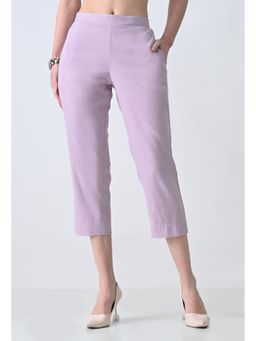 ALL WAYS YOU - Womens Light Purple Solid Cotton Blend Calf Length Capri