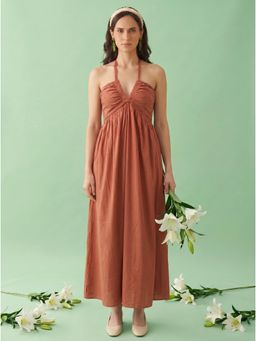 AMAGYAA - Ruched Halter Maxi Dress