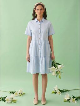 AMAGYAA - Blue Cotton Striped Shirt Dress