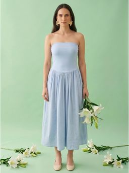 AMAGYAA - Blue Cotton Tube Maxi Dress