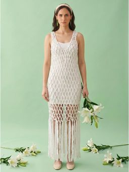 AMAGYAA - Sleeveless Knit Cotton Crochet Maxi Dress